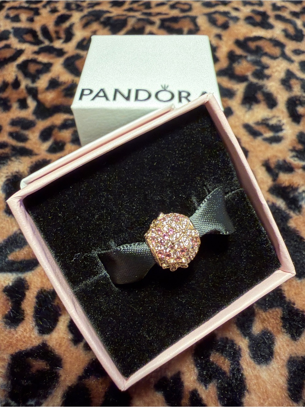 Pandora Gold Floral Charm with Pink Stones - Picture 3 of 3